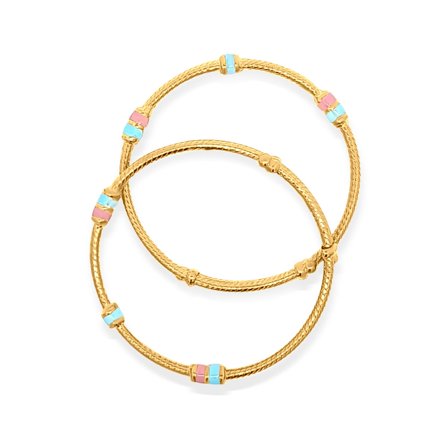 22k Gold Baby Bangle with Pink and Blue Motif