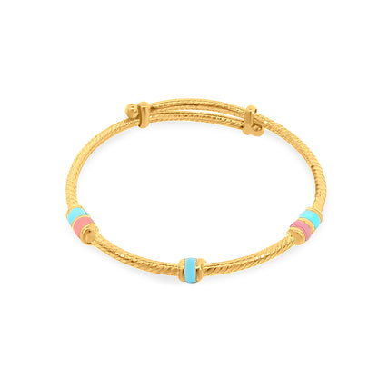 22k Gold Baby Bangle with Pink and Blue Motif