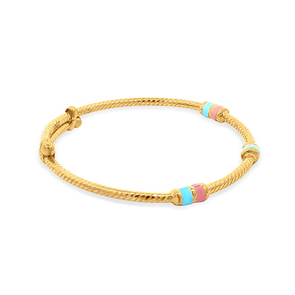 22k Gold Baby Bangle with Pink and Blue Motif