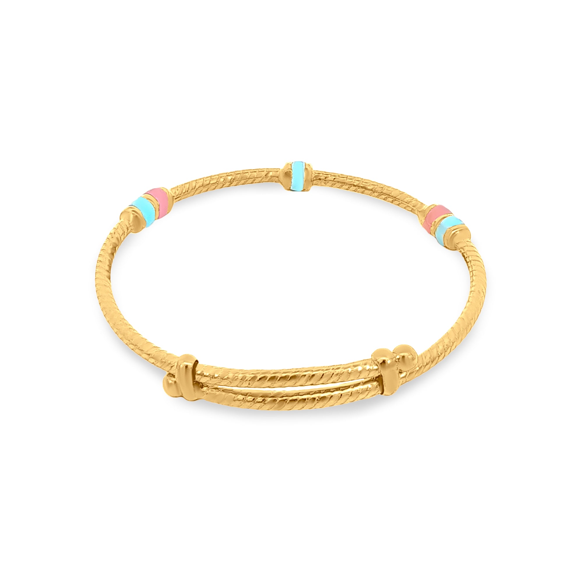 22k Gold Baby Bangle with Pink and Blue Motif