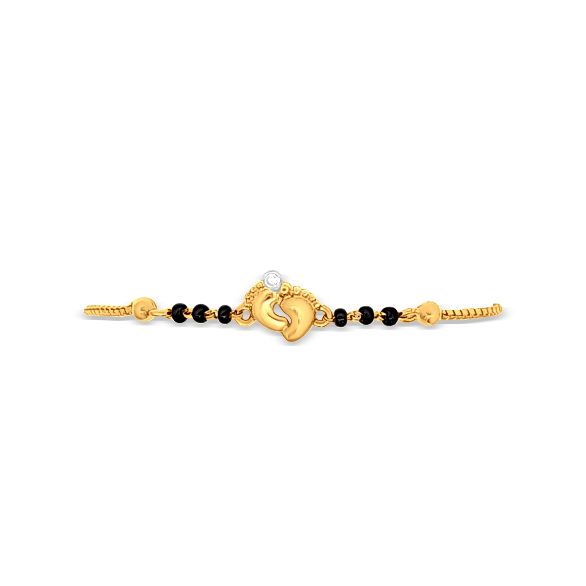 22k Yellow Gold Baby Bracelet featuring Darling Footprints!