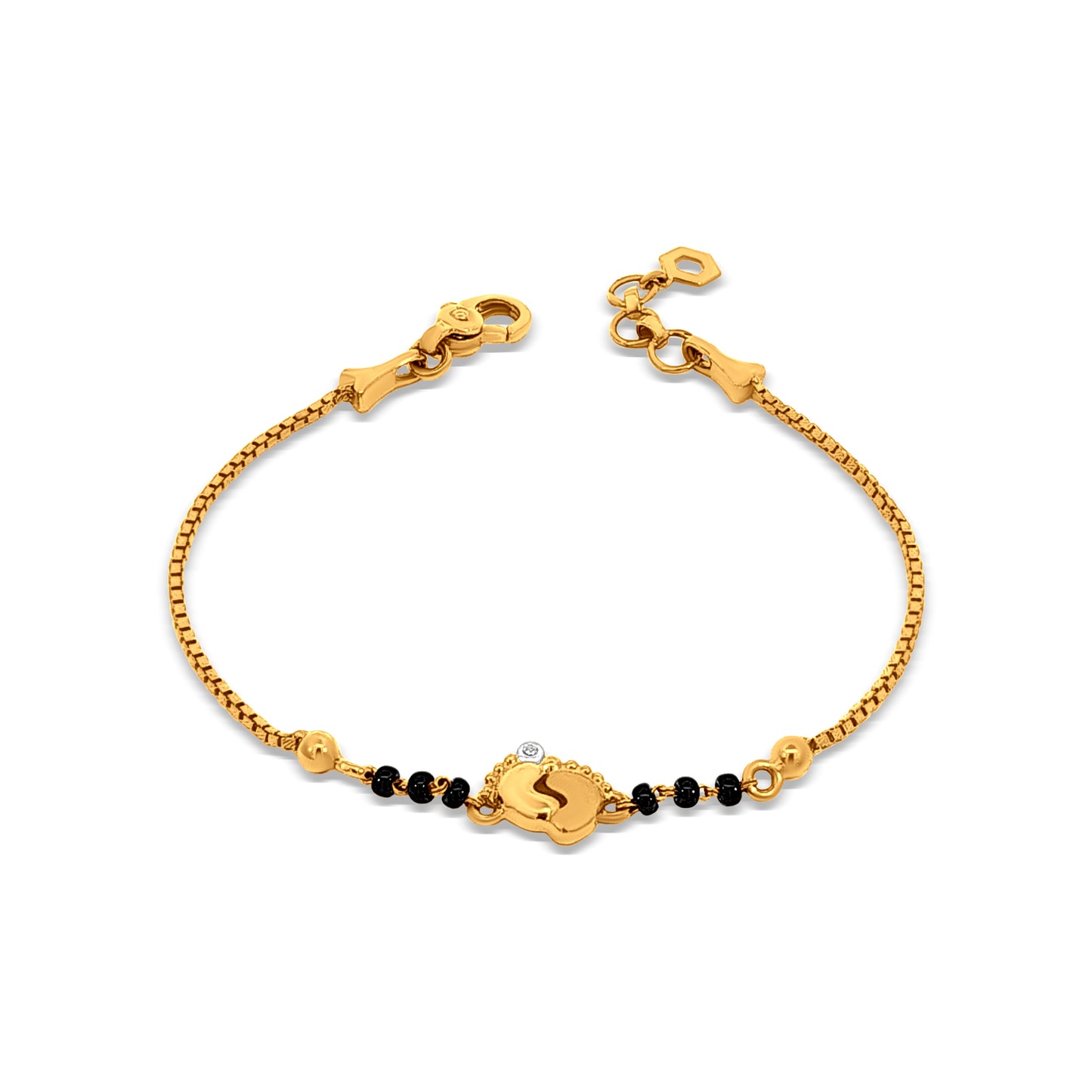 22k Yellow Gold Baby Bracelet featuring Darling Footprints!