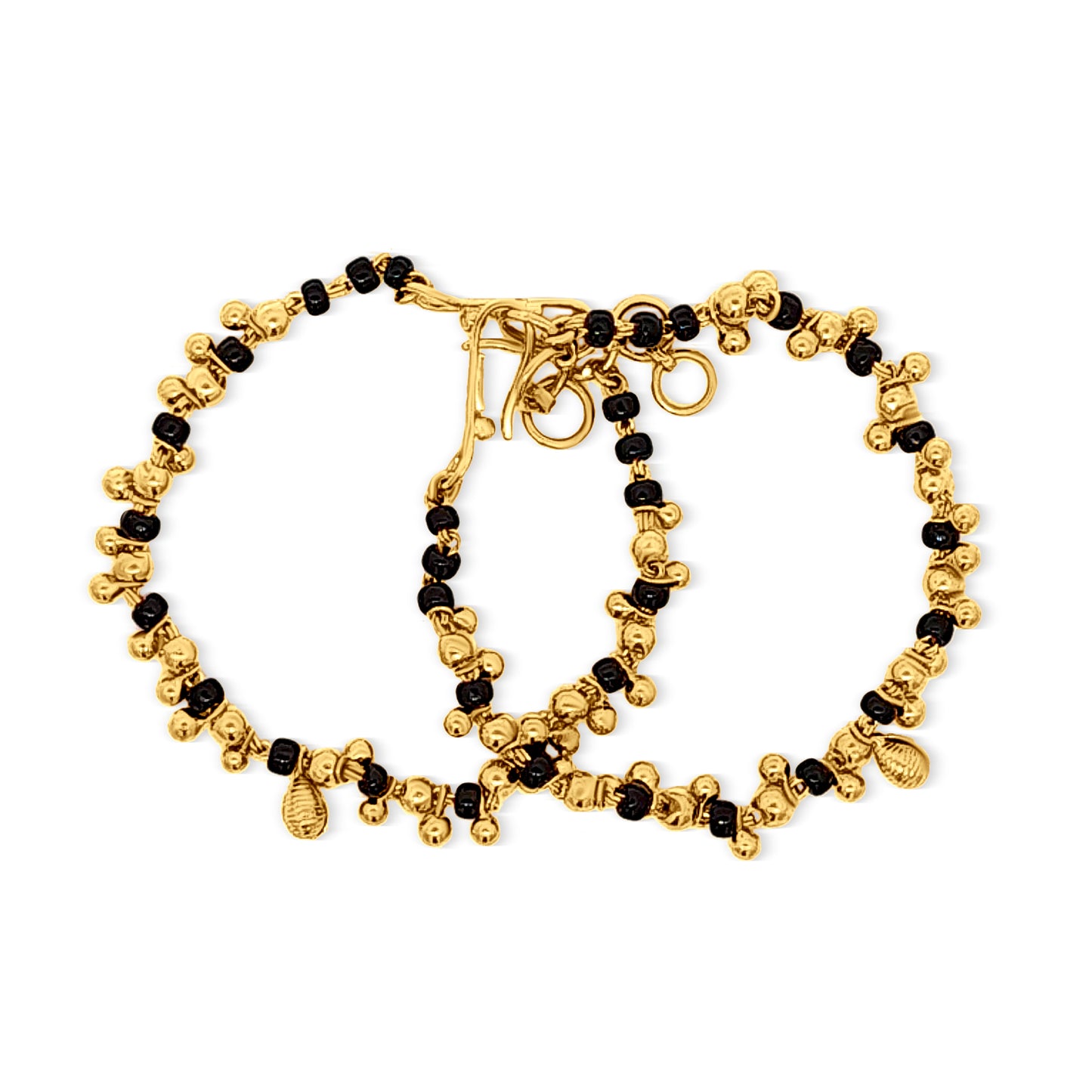 22k Gold Trinkets Bracelet with Evil Black Beads