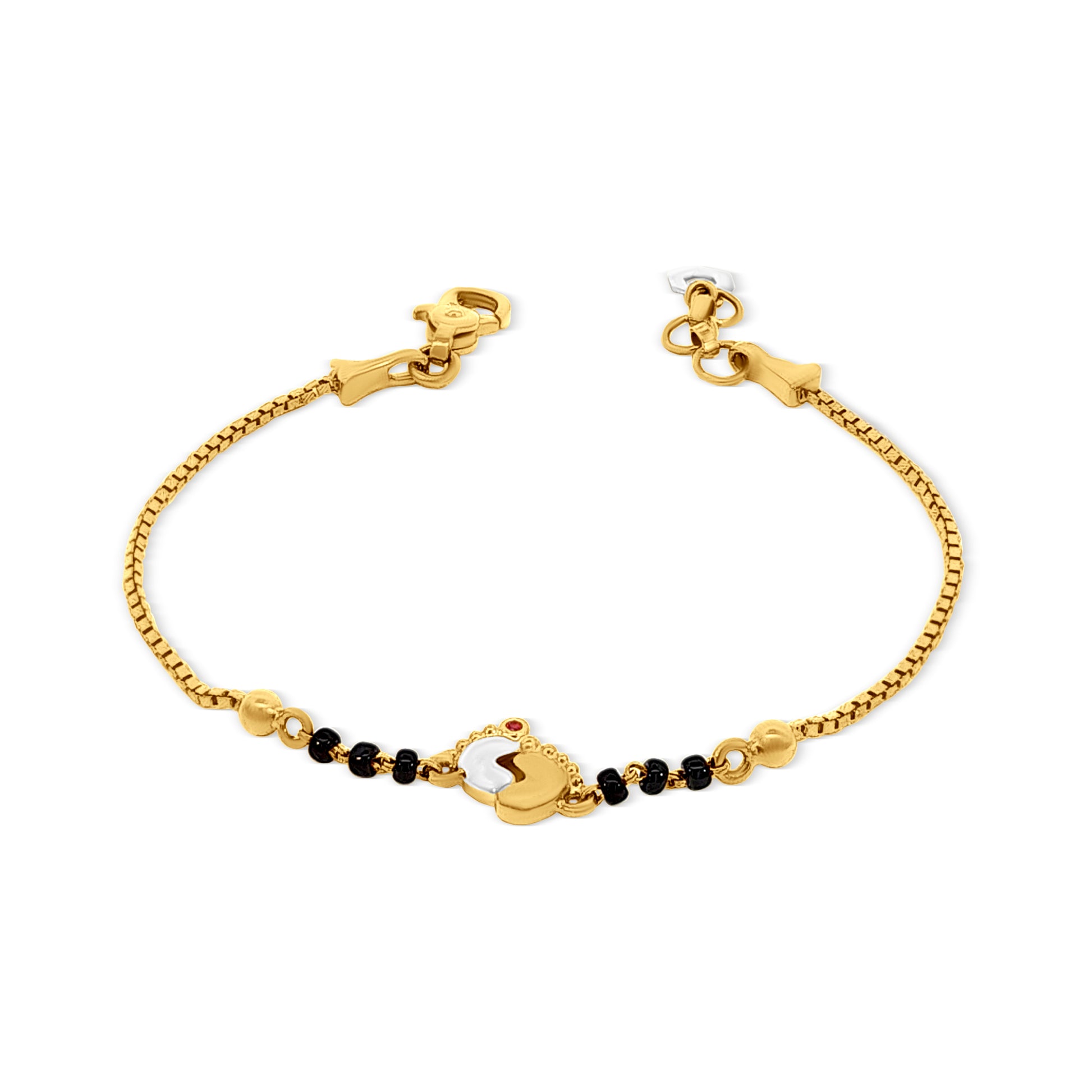 22k Gold Baby Bracelet with Dual-Color Cute Footprints