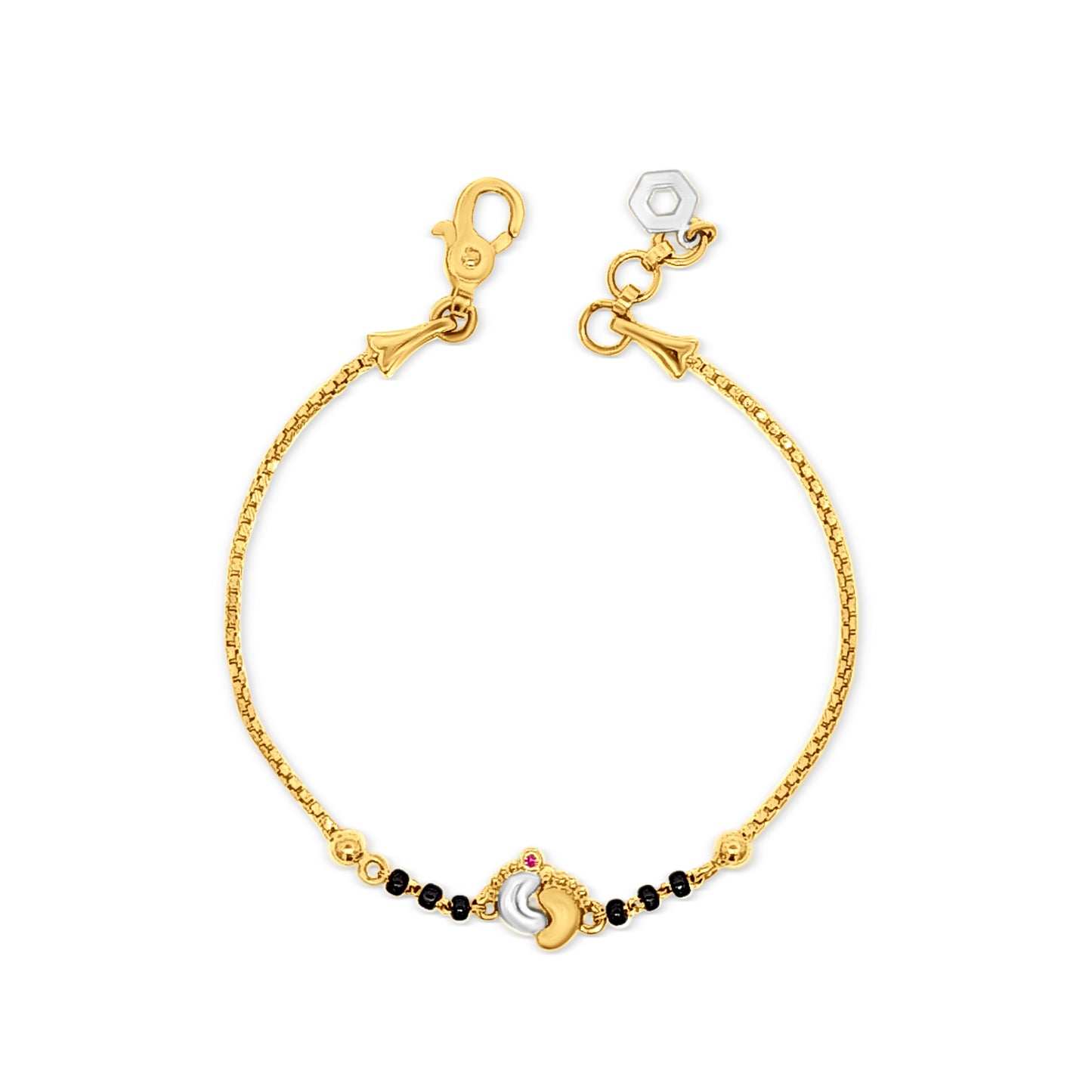 22k Gold Baby Bracelet with Dual-Color Cute Footprints