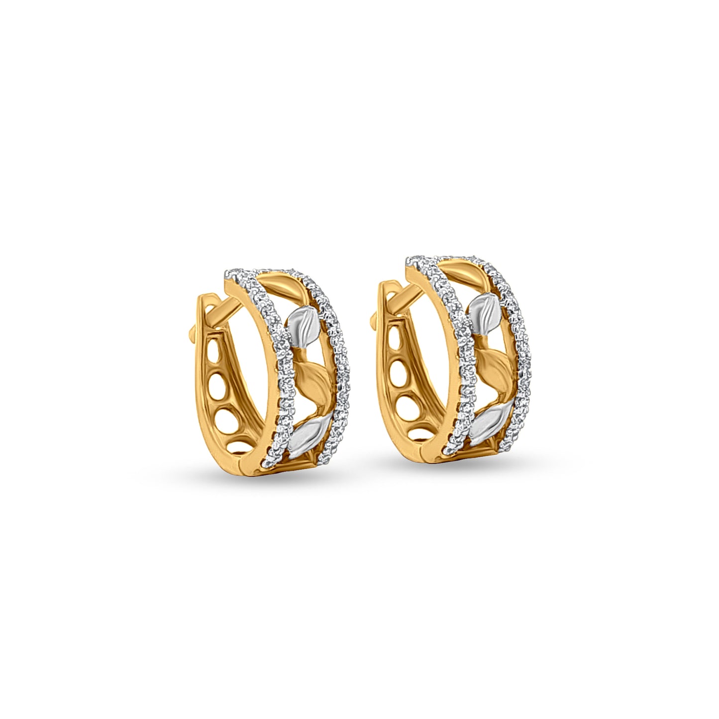 Vrinda Leaf Huggies: 18k Yellow Gold Leaf Huggie Hoop Earrings