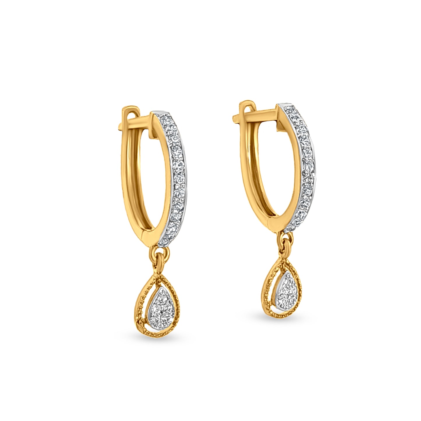 18k Gold Hoops with Pear Drop Charm