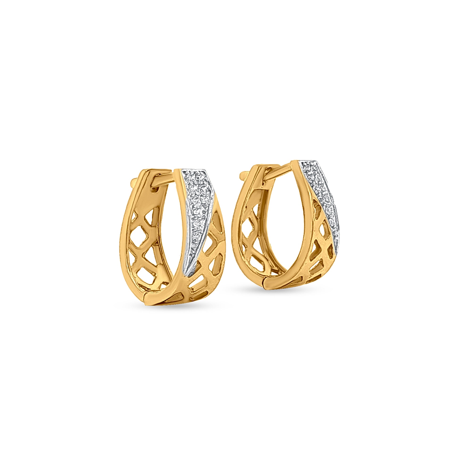 18k Gold Hoop Earrings with White Stones