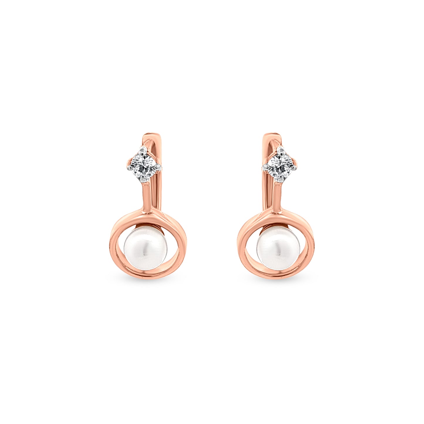 Rose Gleam: 18k Rose Gold Earrings with Pearl-Like Stones