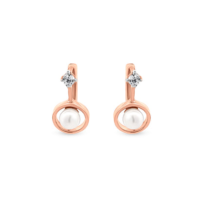 Rose Gleam: 18k Rose Gold Earrings with Pearl-Like Stones