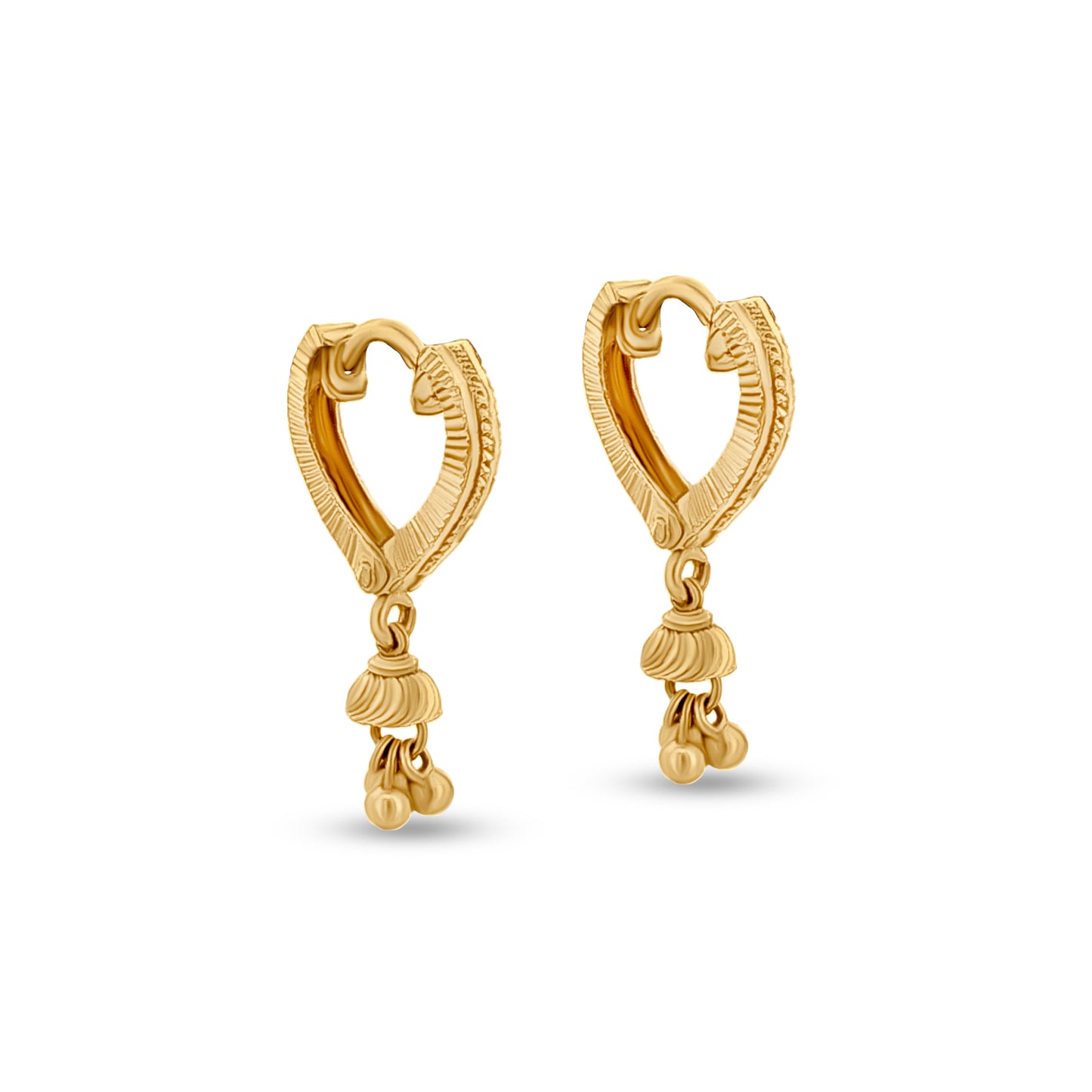 22k Gold Heart Huggie Earrings with Trinkets