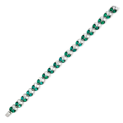 Samriddhi - 14K White Gold Pear, Round Diamond, and Emerald Stone Bracelet