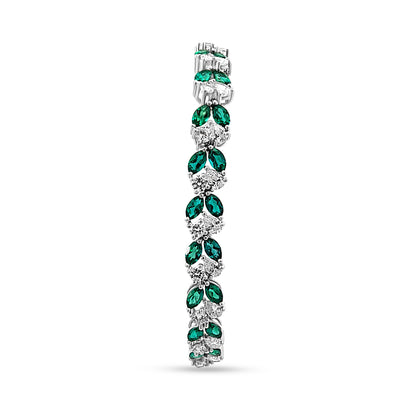 Samriddhi - 14K White Gold Pear, Round Diamond, and Emerald Stone Bracelet