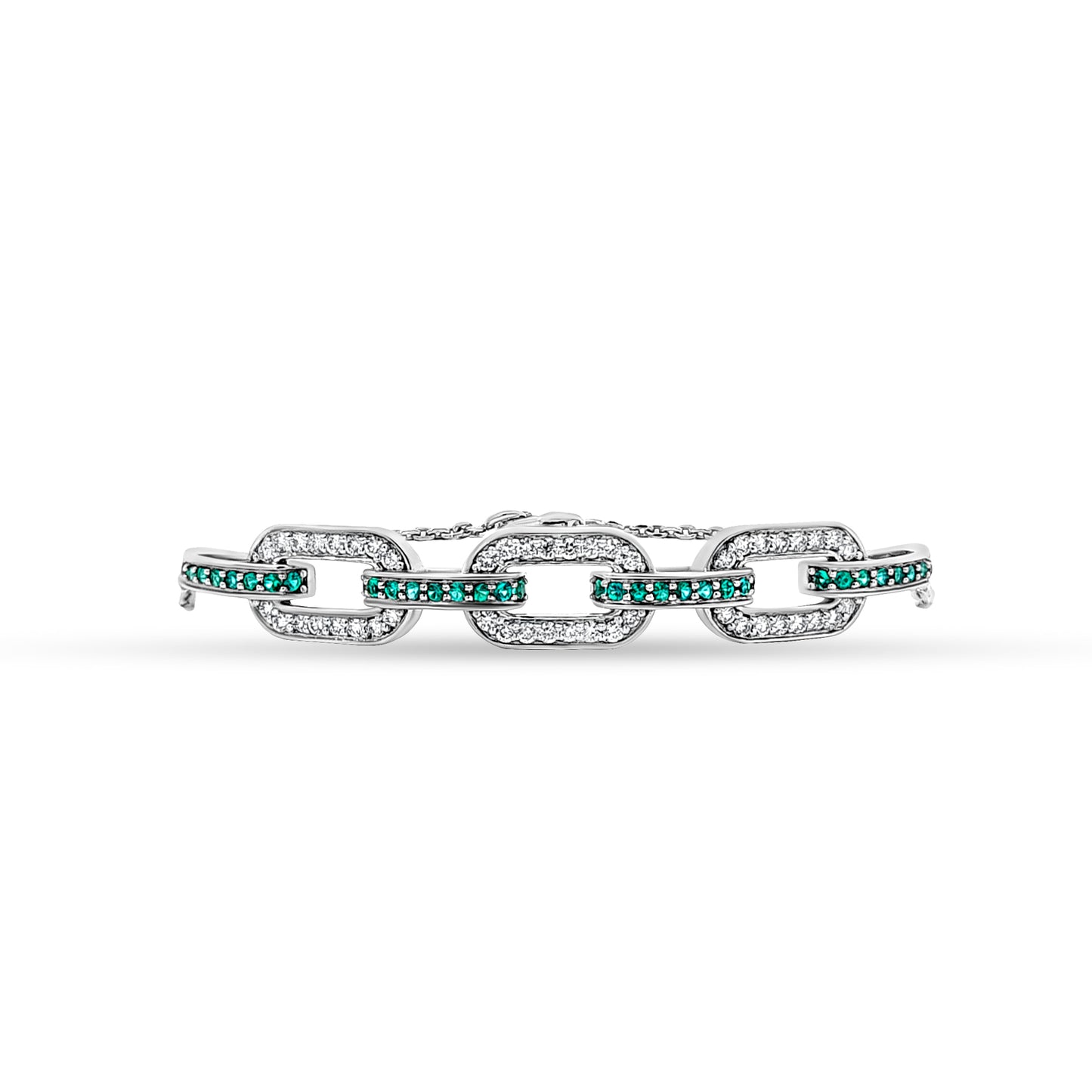 14K White Gold Diamond and Emerald Chain Bracelet