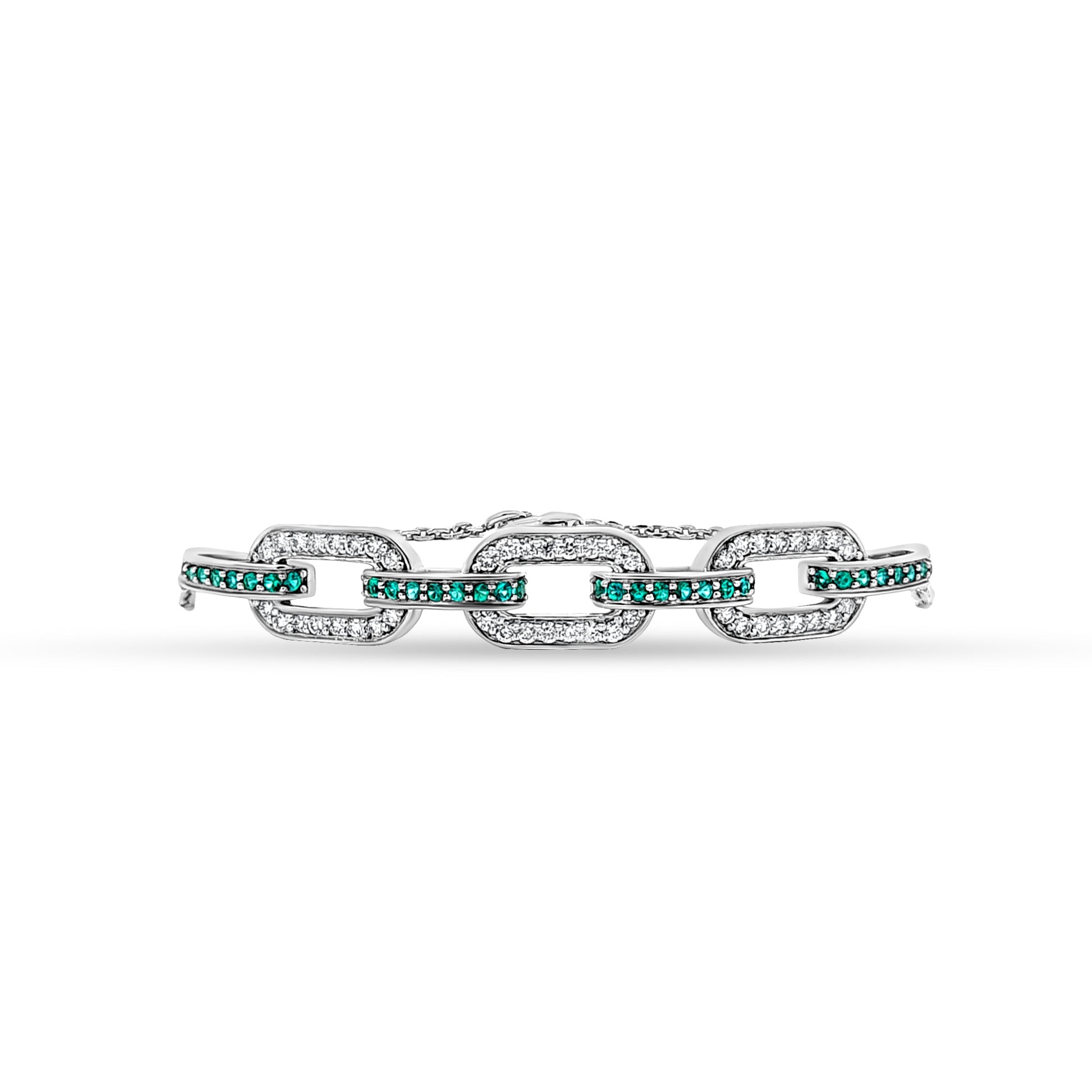 14K White Gold Diamond and Emerald Chain Bracelet