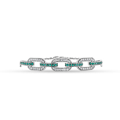 14K White Gold Diamond and Emerald Chain Bracelet