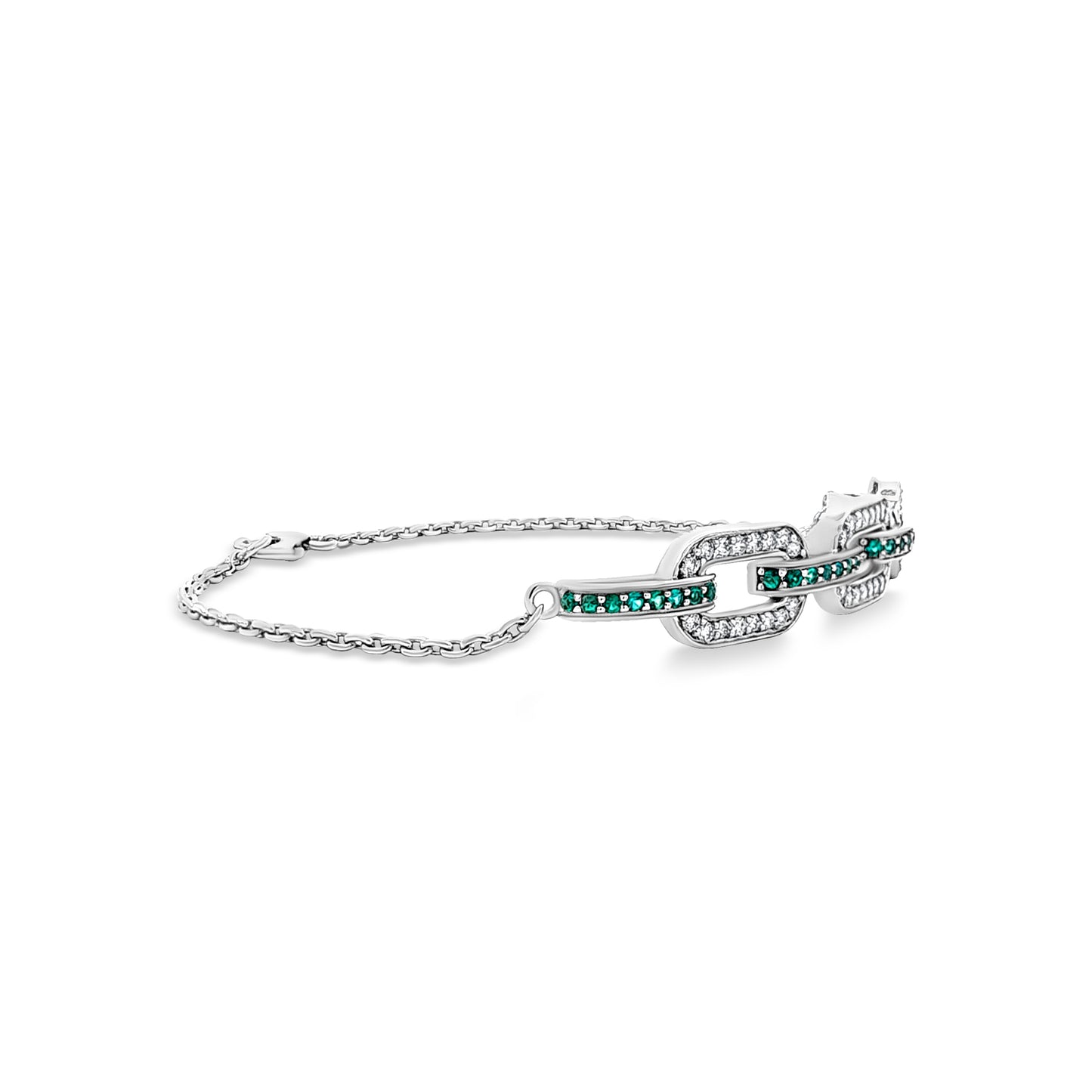 14K White Gold Diamond and Emerald Chain Bracelet