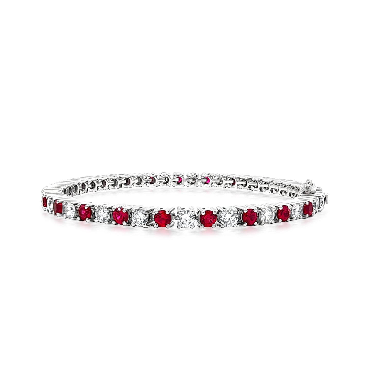 Ridhima - 14K White Gold Diamond and Ruby Stone Tennis Bracelet