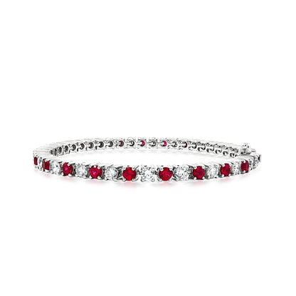 Ridhima - 14K White Gold Diamond and Ruby Stone Tennis Bracelet