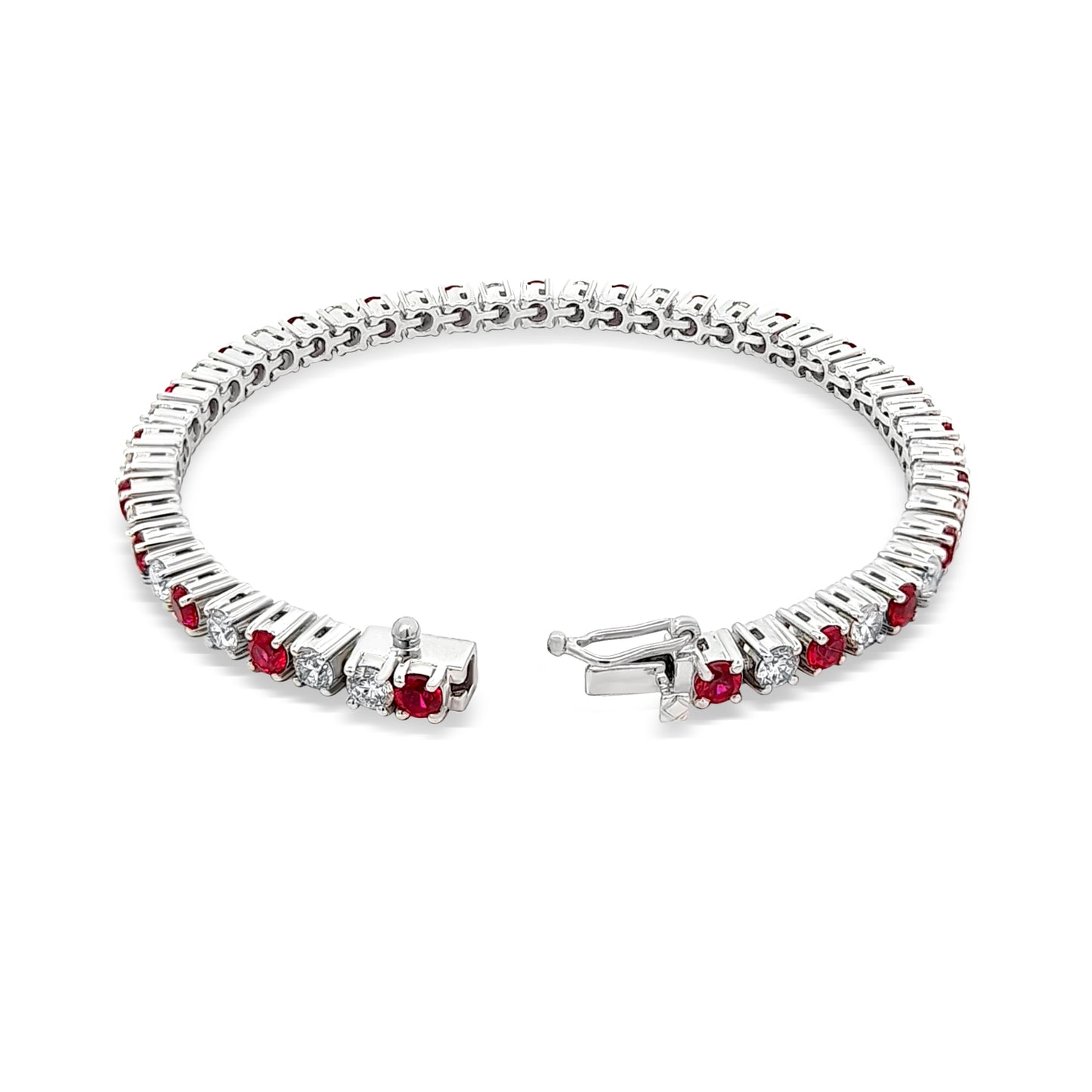 Ridhima - 14K White Gold Diamond and Ruby Stone Tennis Bracelet