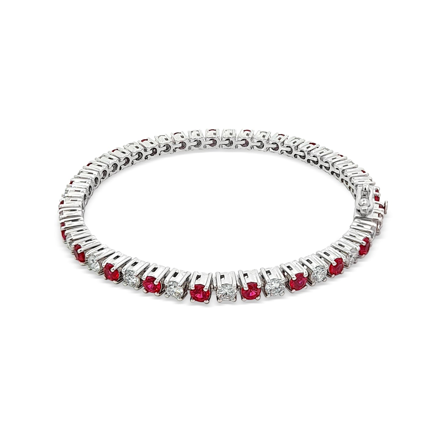 Ridhima - 14K White Gold Diamond and Ruby Stone Tennis Bracelet