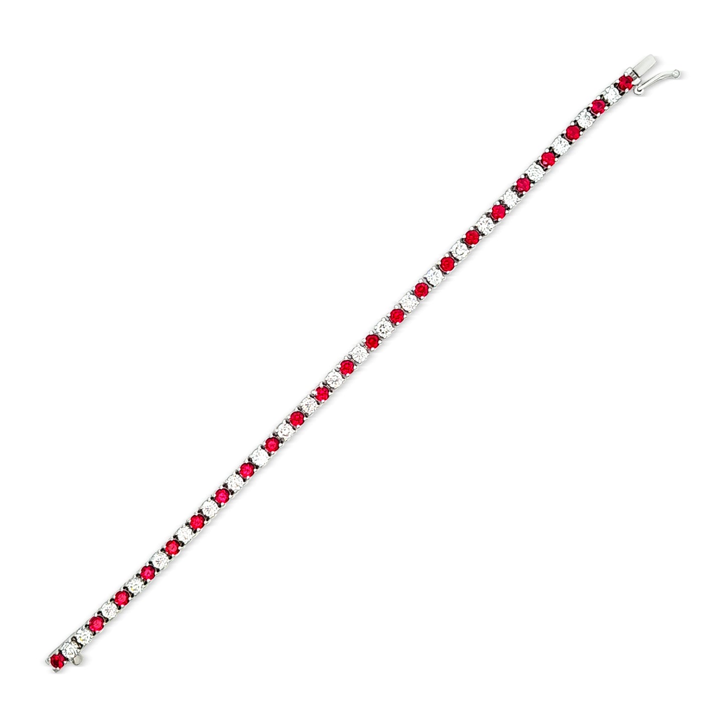 Ridhima - 14K White Gold Diamond and Ruby Stone Tennis Bracelet