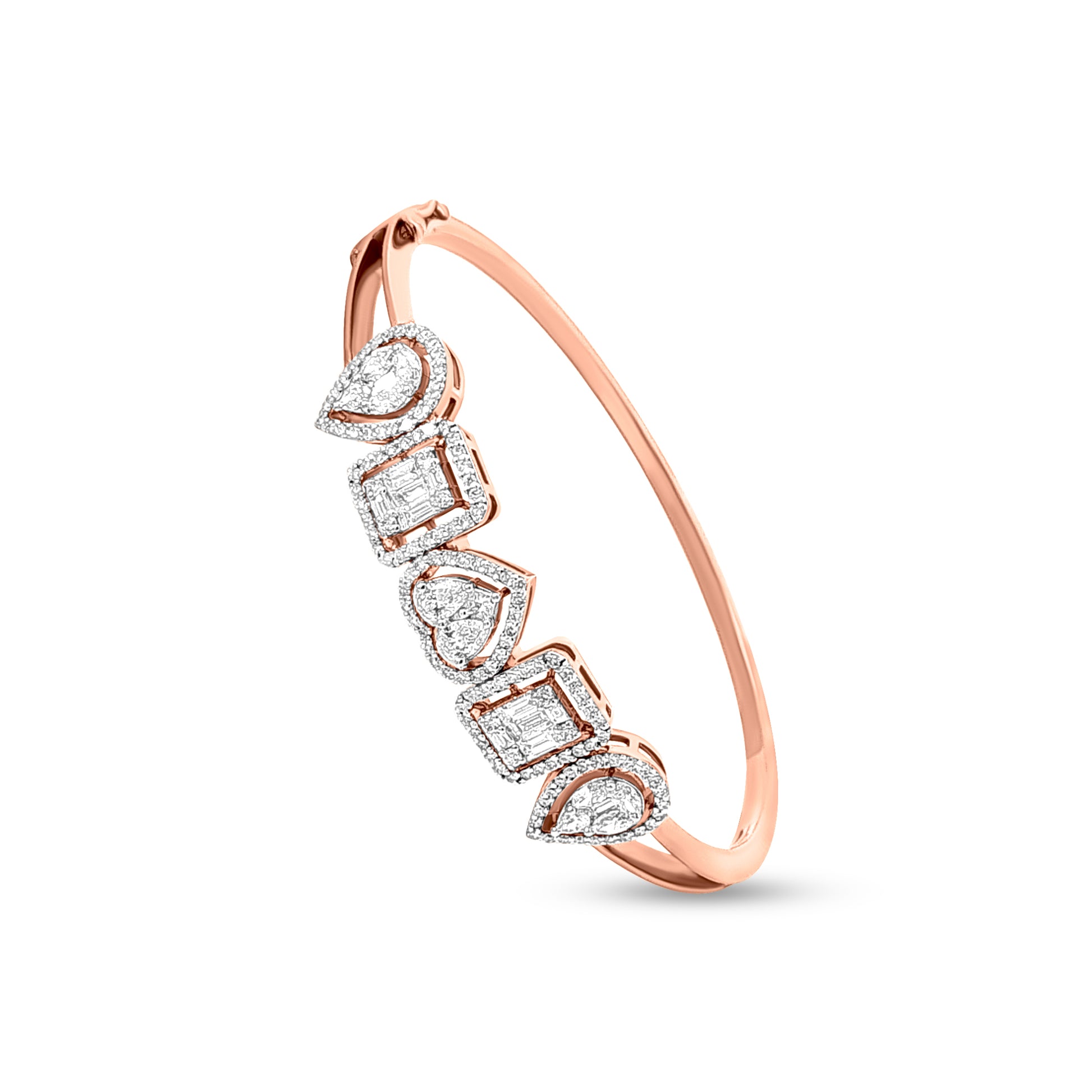 18k Rose Gold Mix Shape Luxury Diamond Bangle