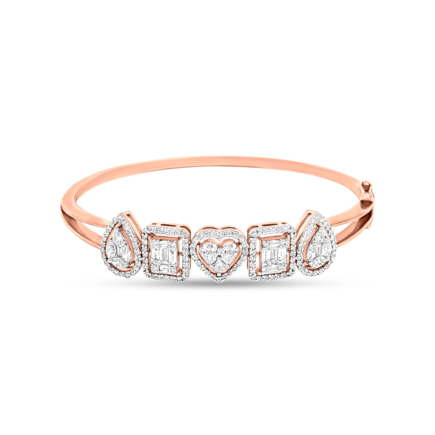 18k Rose Gold Mix Shape Luxury Diamond Bangle