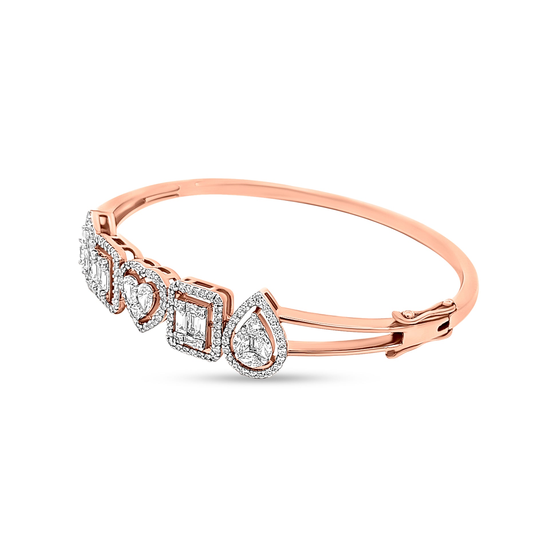 18k Rose Gold Mix Shape Luxury Diamond Bangle