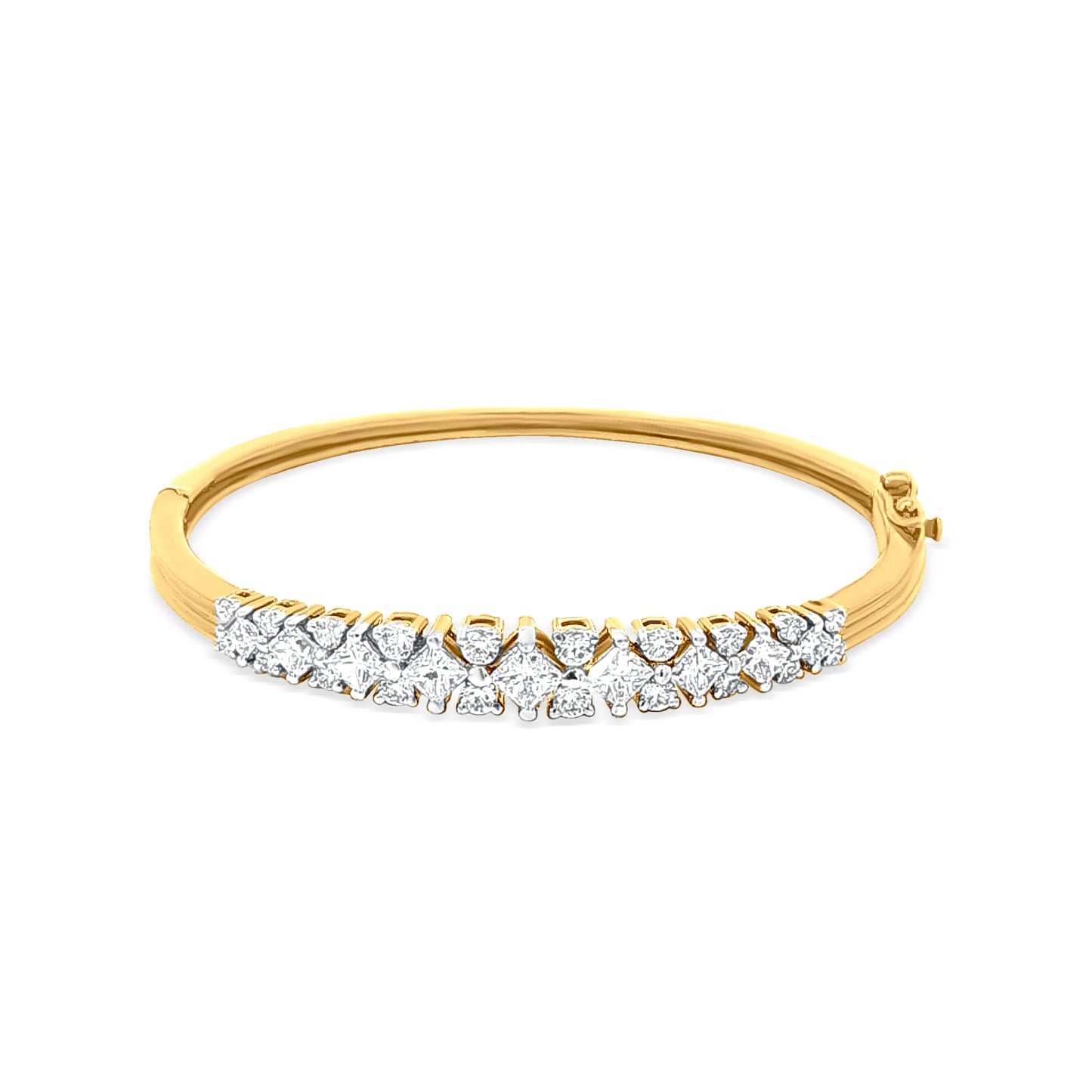 Gold Bangle with Unique Clasp and Diamond Embellishments