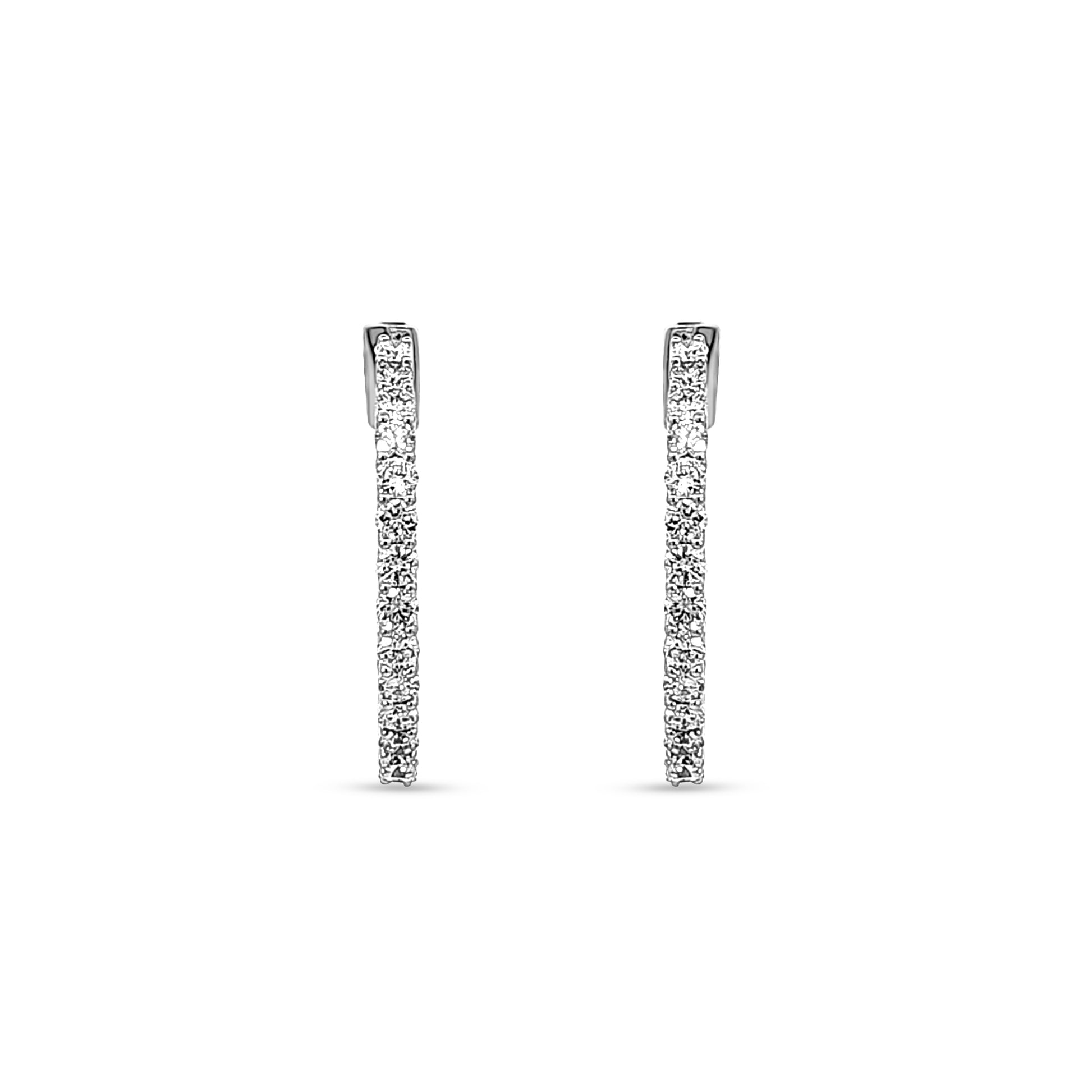 14K White Gold Diamond Hoop Earrings