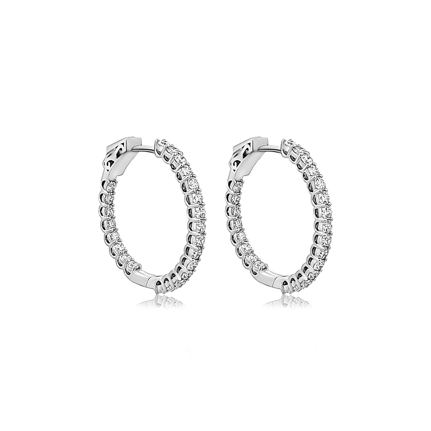 14K White Gold Diamond Hoop Earrings