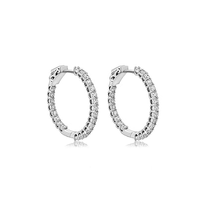 14K White Gold Diamond Hoop Earrings