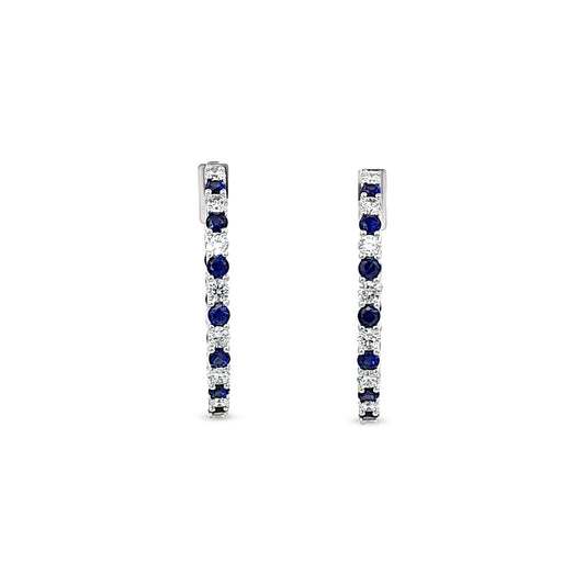 Tanvi - 14K White Gold Diamond and Blue Zircon Hoop Earrings