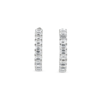 14K White Gold Emerald-Cut and Round Diamond Hoop Earrings