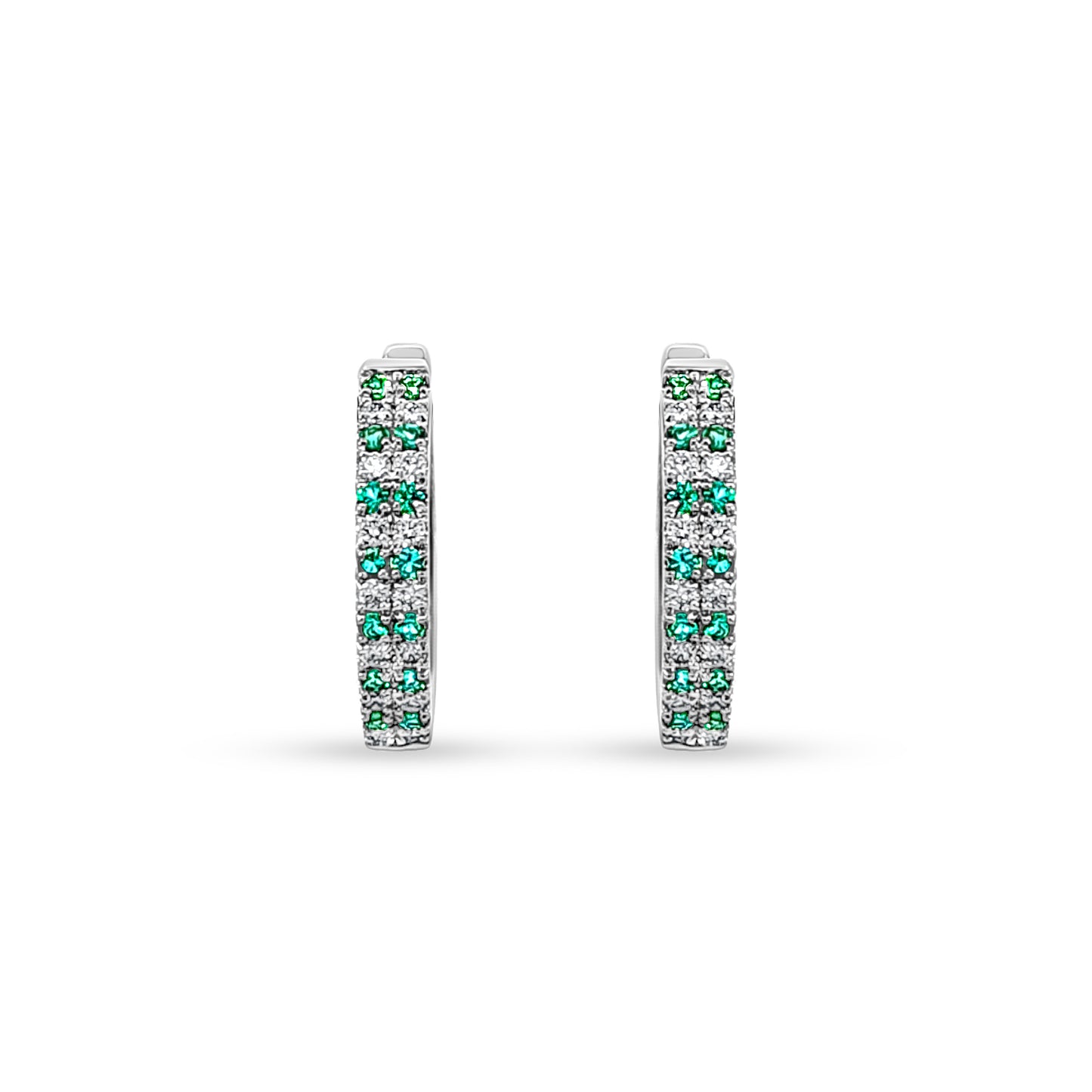 Ritika - 14K White Gold Diamond and Emerald Huggie Earrings