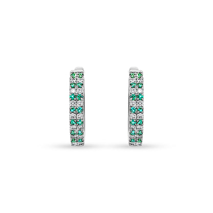 Ritika - 14K White Gold Diamond and Emerald Huggie Earrings