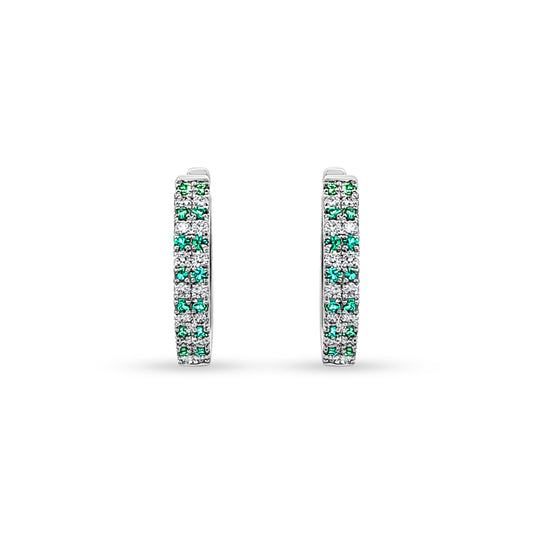 Ritika - 14K White Gold Diamond and Emerald Huggie Earrings