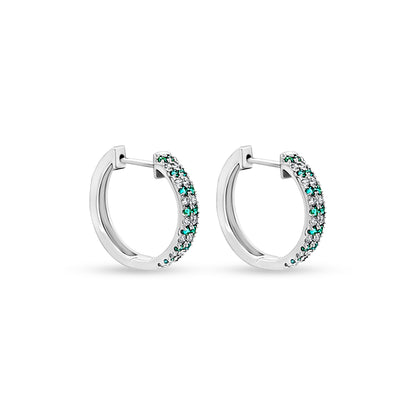 Ritika - 14K White Gold Diamond and Emerald Huggie Earrings