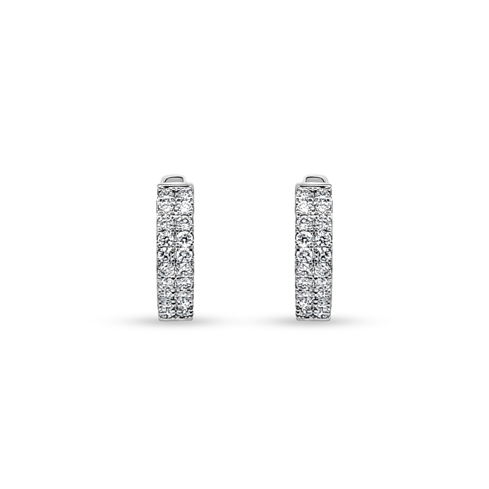 14K White Gold Diamond Huggie Hoop Earrings