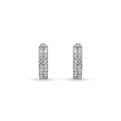 14K White Gold Diamond Huggie Hoop Earrings