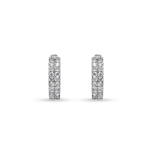 14K White Gold Diamond Huggie Hoop Earrings