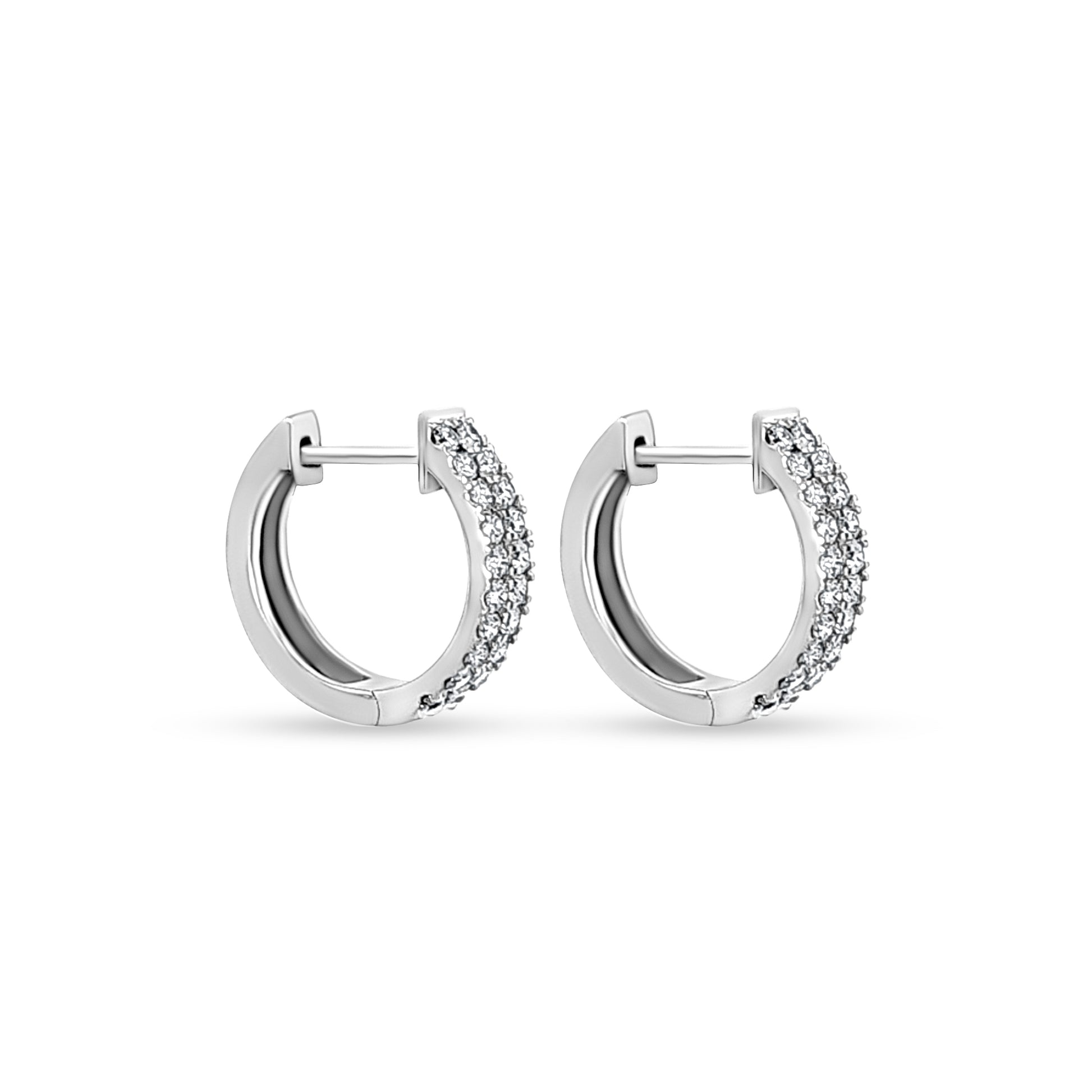 14K White Gold Diamond Huggie Hoop Earrings