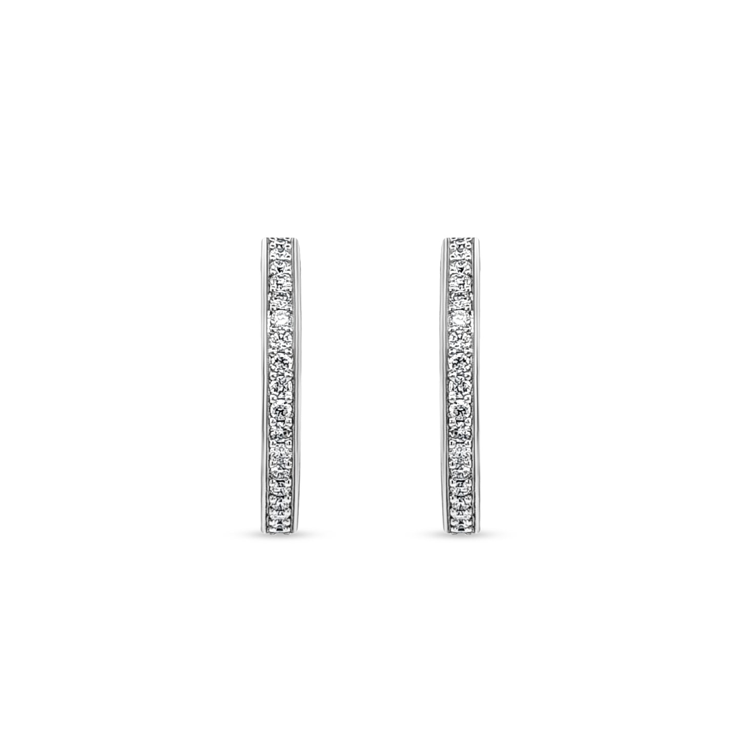 14K White Gold Diamond Huggie Hoop Earrings