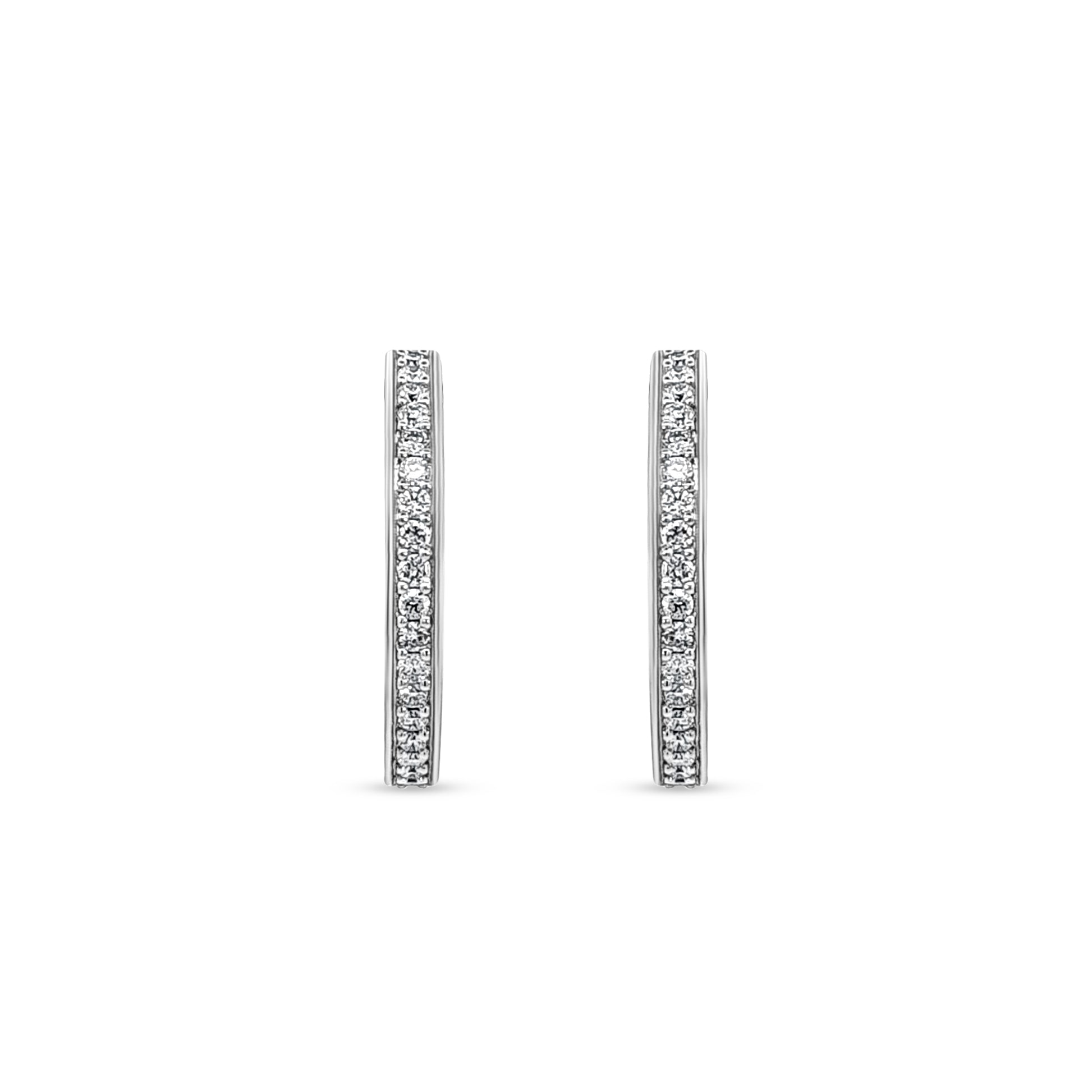 14K White Gold Diamond Huggie Hoop Earrings