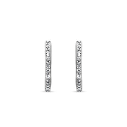 14K White Gold Diamond Huggie Hoop Earrings