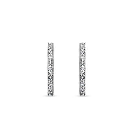 14K White Gold Diamond Huggie Hoop Earrings