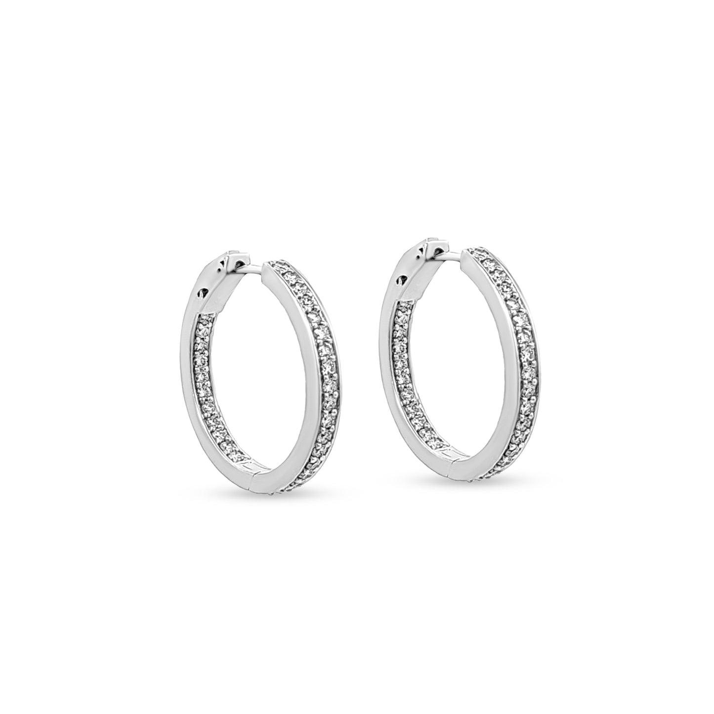 14K White Gold Diamond Huggie Hoop Earrings