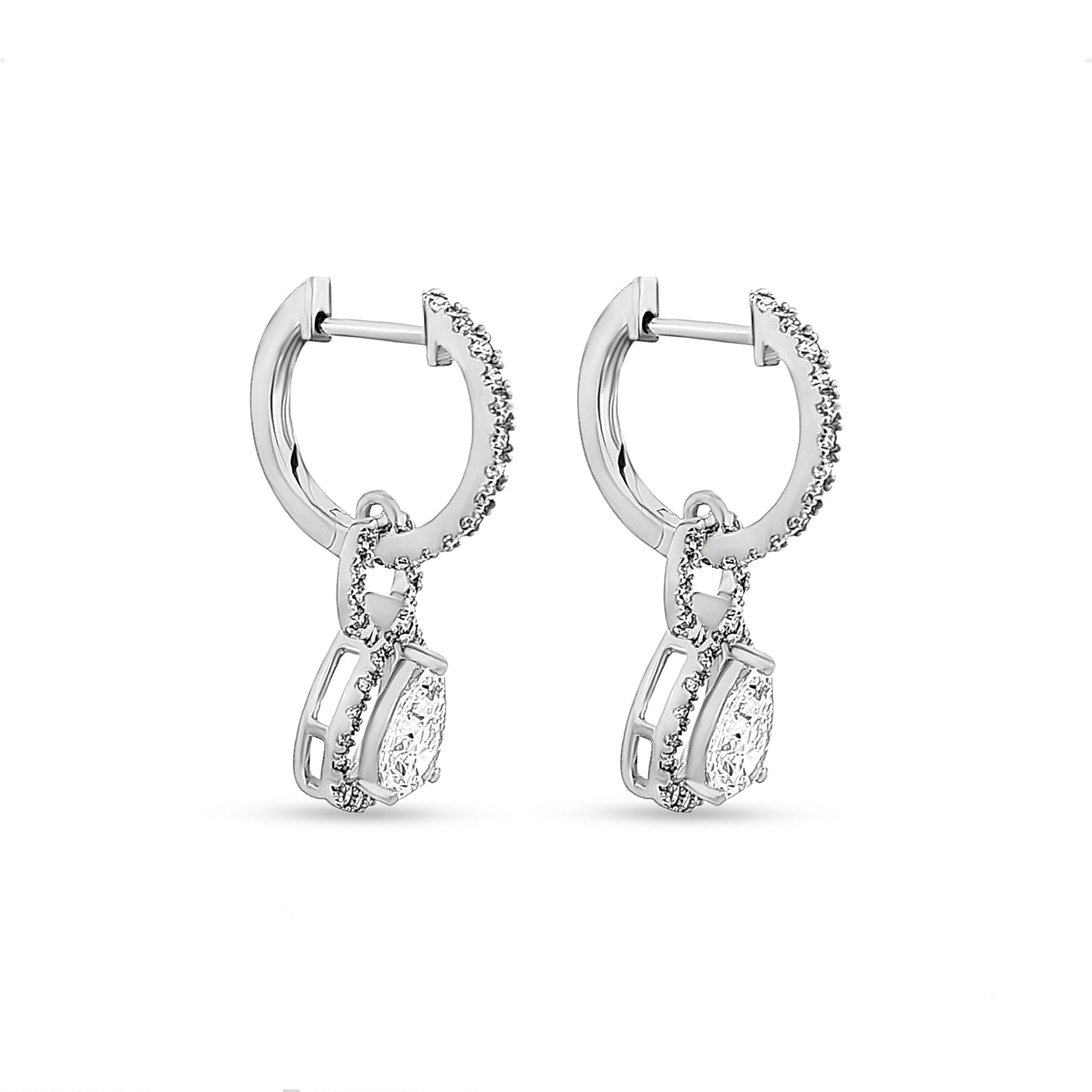 14K White Gold Pear Diamond Huggie Hoop Earring