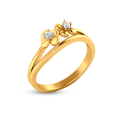 18K Gold Elegant Split Shank Diamond Flowers Ring